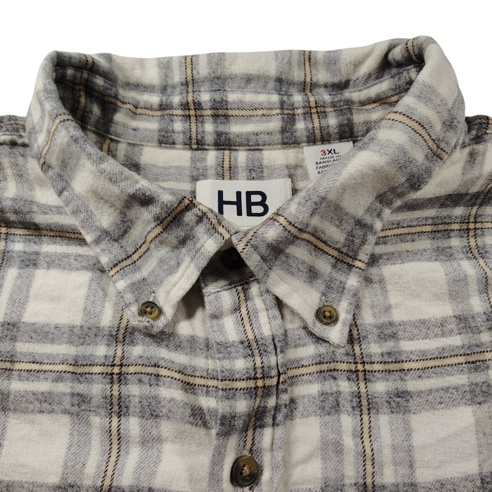 Harbor Bay Fit by DXL Mens 3XL Flannel Shirt White Plaid Button Down Long Sleeve